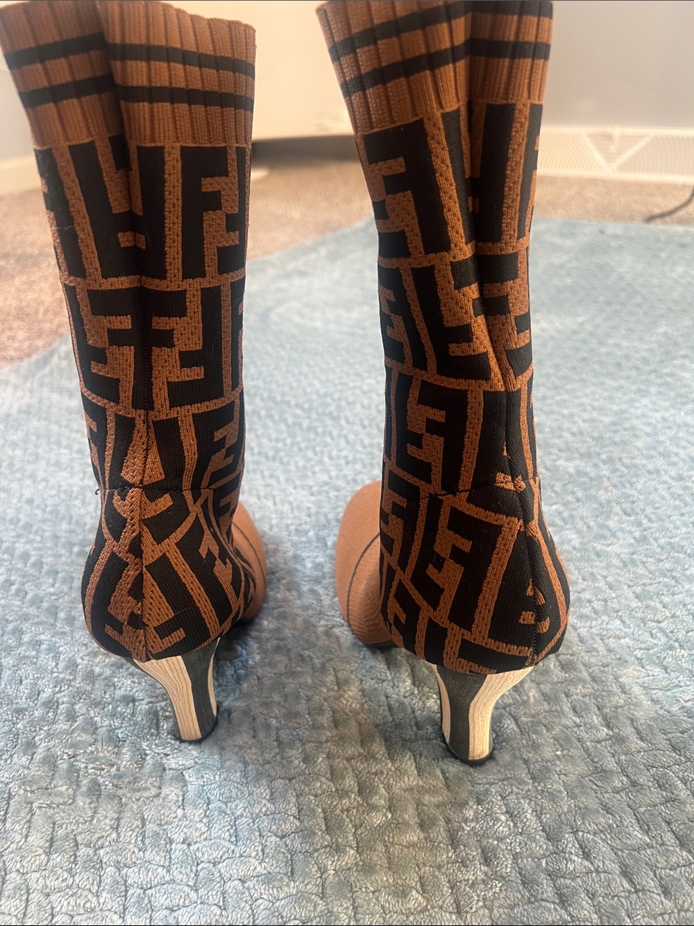 Fendi Brown and Black FF Monogram Knit Sock Boots - Picture 2 of 6